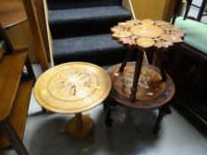 Three various carved and inlaid small Indian side tables