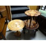 Three various carved and inlaid small Indian side tables