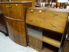 A vintage bureau bookcase together with a vintage walnut veneered cocktail cabinet