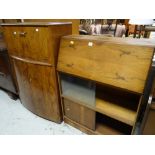 A vintage bureau bookcase together with a vintage walnut veneered cocktail cabinet