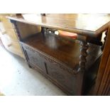 An oak monk's bench together with a Price Kensington jug corner stand