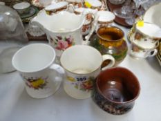 Two Coalport mugs, Coalport jug & two vintage pieces of Ewenny pottery
