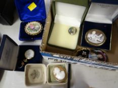 Cased cameo brooches, other brooches together with a small 9ct cameo ring