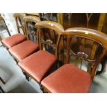 Set of four matching carved backed and cushioned dining chairs