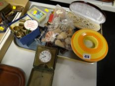 Shelley dish, pearls, vintage lighters & travel clock etc