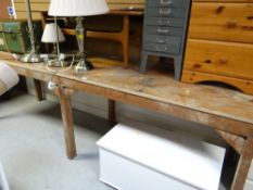 A long narrow wooden work table