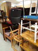 A parcel of furniture to include vintage walnut two-tier trolley, kitchen chairs, office chair etc