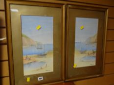 Two early nineteenth century gilt framed watercolours of coastal scenes, signed R. Raymond