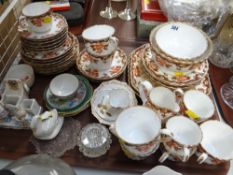 An early Copelands china teaset in a brown & gold floral pattern together with a tray of mixed china