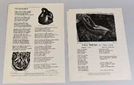 TWO RARE CASEG BROADSHEETS (1942) 'Two Poems' by Alun Lewis with John Petts illustration and '