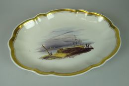 A SWANSEA PORCELAIN OVAL DISH the interior painted with a coastal scene by George Beddows and having