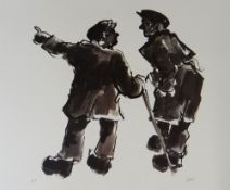 SIR KYFFIN WILLIAMS artist's proof - two standing farmers in conversation, signed with initials,