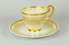 A SWANSEA PORCELAIN FLUTED COFFEE CAN & SAUCER decorated with gilding