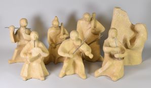 GWENDOLINE DAVIES marble carving with metal inserts - a seven piece orchestra, 24cms high