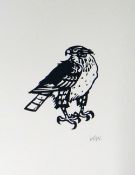 SIR KYFFIN WILLIAMS RA monochrome print - standing kestrel, signed with initials, 42 x 36cms (