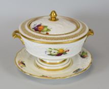 A FINE NANTGARW PORCELAIN TUREEN, COVER & STAND FROM THE BRACE SERVICE, circa 1818-20, the tureen