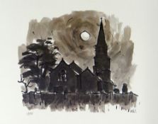 SIR KYFFIN WILLIAMS RA print from inkwash - Llanedwen Church, Anglesey, near to Sir Kyffin's