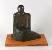 GWENDOLINE DAVIES marble on wood base - seated figure, 24cms high