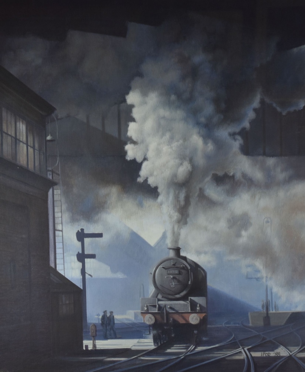 IFOR PRITCHARD watercolour - steam-engine locomotive 5712 in station with figures, signed and dated,