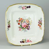 A FINE NANTGARW PORCELAIN SQUARE DESSERT DISH circa 1818-1820, London decorated with a large