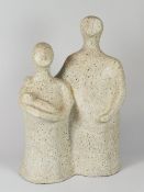 GWENDOLINE DAVIES stone carving - man and woman holding child, 33cms high