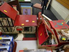 A wooden farmhouse & sundry vintage farm animals, gates & associated toys etc