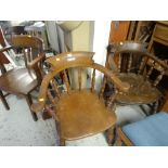 Three sundry smokers-bow elbow chairs, one with Eisteddfod Tabernacle plaque
