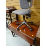 An antique drop-leaf table on twist supports together with a chrome supported office chair & another
