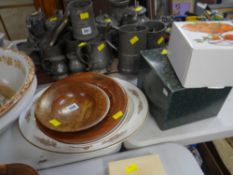 Two items of treen, commemorative plate & boxed glassware etc