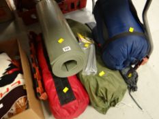 A parcel of camping tents & ground sheets equipment etc