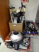 Parcel of tripod flood lighting, collection of various tripod camera & lighting stands etc