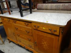 A mid-twentieth century reproduction French / Italian-style marquetry sideboard with marble top