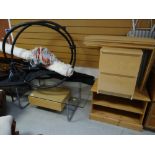 A parcel of modern furniture items including pine TV stand, chrome coffee table etc