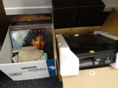 A small quantity of LP records & a 1980s stereo system & record player