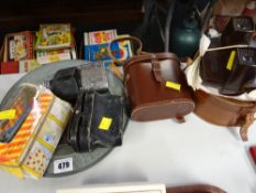 A parcel of vintage items including binoculars, 'Y Ddraig Goch' plate, hip flask etc