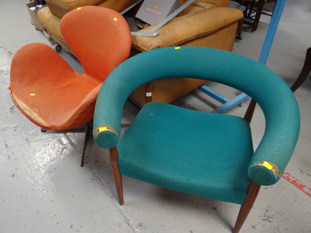 A 1950s Nanna Ditzel blue fabric retro armchair together with an Arne Jacobson Danish Bauhaus