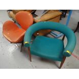 A 1950s Nanna Ditzel blue fabric retro armchair together with an Arne Jacobson Danish Bauhaus