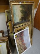 A parcel of old oil paintings etc