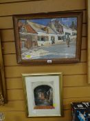 Framed continental watercolour scene of figures in a street, indistinctly signed G Mallier (?) dated