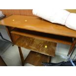 A vintage Long John coffee table with shelf together with a square topped occasional table on