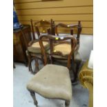 Set of three Victorian balloon back chairs & another two