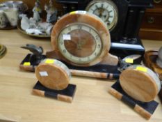 A marble Art Deco clock garniture set (A/F)