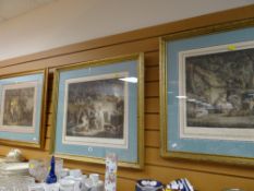 A trio of antique prints entitled 'Rustic Benevolence', 'Cottages' & 'Happy Cottages'