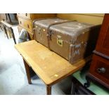 A vintage cabin trunk & an oak extending table