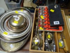 A quantity of loose cutlery, EPNS trays etc