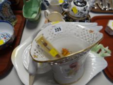 A Bavarian porcelain vase, a swan dish & sundry items of small china