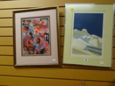 A framed limited edition print entitled 'Santorini', indistinctly signed & a framed watercolour of