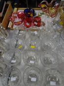 A quantity of glassware including antique cranberry glass, sundae dishes etc