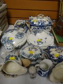 A quantity of vintage blue & white pottery dinnerware etc
