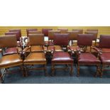 A SET OF FIFTEEN CONFERENCE / DRAWING ROOM ELBOW CHAIRS in buttoned leatherette upholstery and
